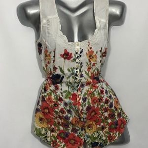 BASS floral scoop neck gathers blouse